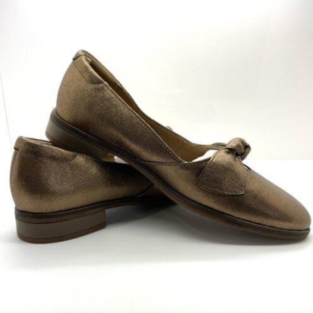 Clarks Collection Trish Wave Metallic Bronze Bow Trim Leather Flats‎ Sz 7.5